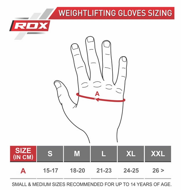 RDX F41 Full Finger Gym Gloves in Red size chart